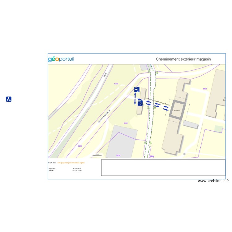 Plan accès magasin Aiguebelle. Plan de 1 pièce et 3 m2