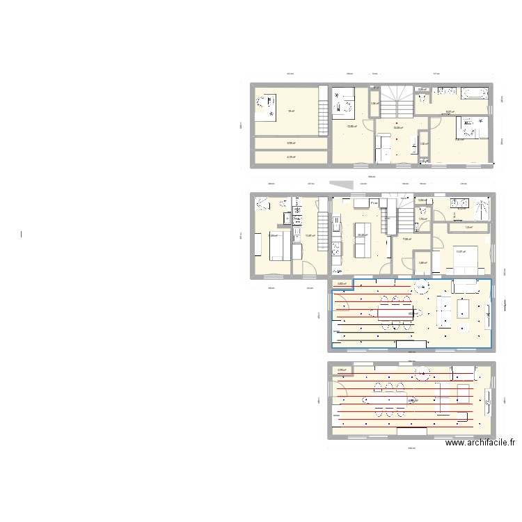 Implantation. Plan de 26 pièces et 237 m2