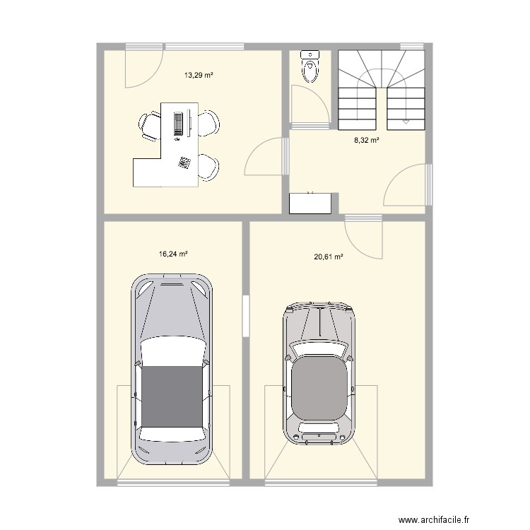 sous sol bois . Plan de 5 pièces et 60 m2