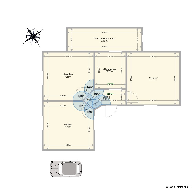 rabn 2. Plan de 6 pièces et 55 m2