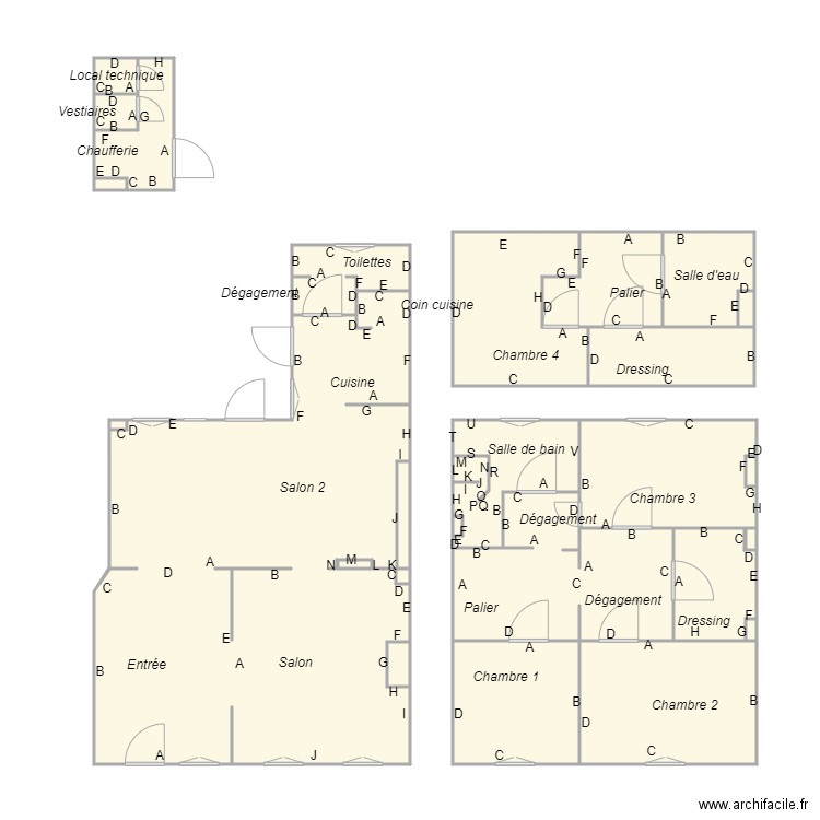 Croquis PINGLOTplomb. Plan de 25 pièces et 89 m2