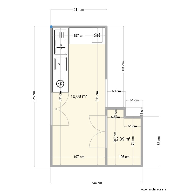 pistre sterilisation. Plan de 2 pièces et 12 m2