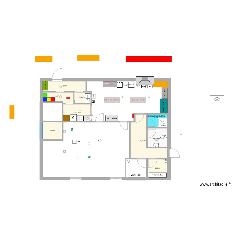 d'angle. Plan de 9 pièces et 38 m2