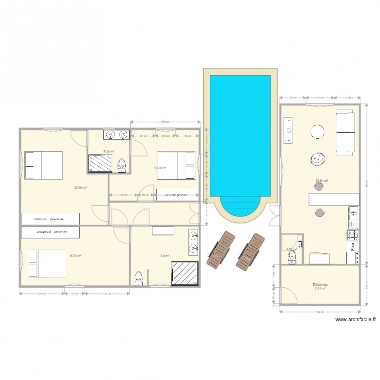 Vue en plan piscine. Plan de 0 pièce et 0 m2