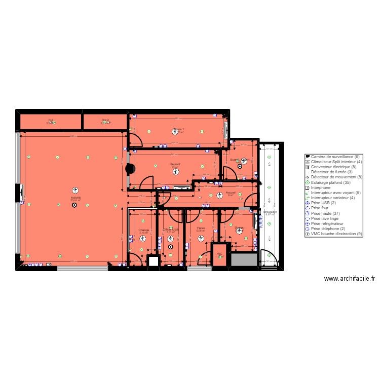 93 Aubervilliers Motte Projet JORDAN V ArL elec1. Plan de 15 pièces et 130 m2