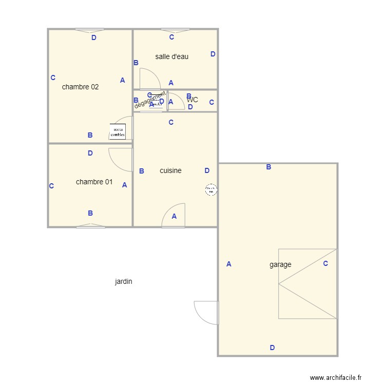 indivision denis greau PB. Plan de 7 pièces et 65 m2