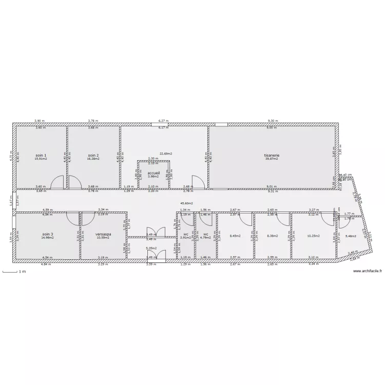 new spa salles de soins  (eau au nord). Plan de 