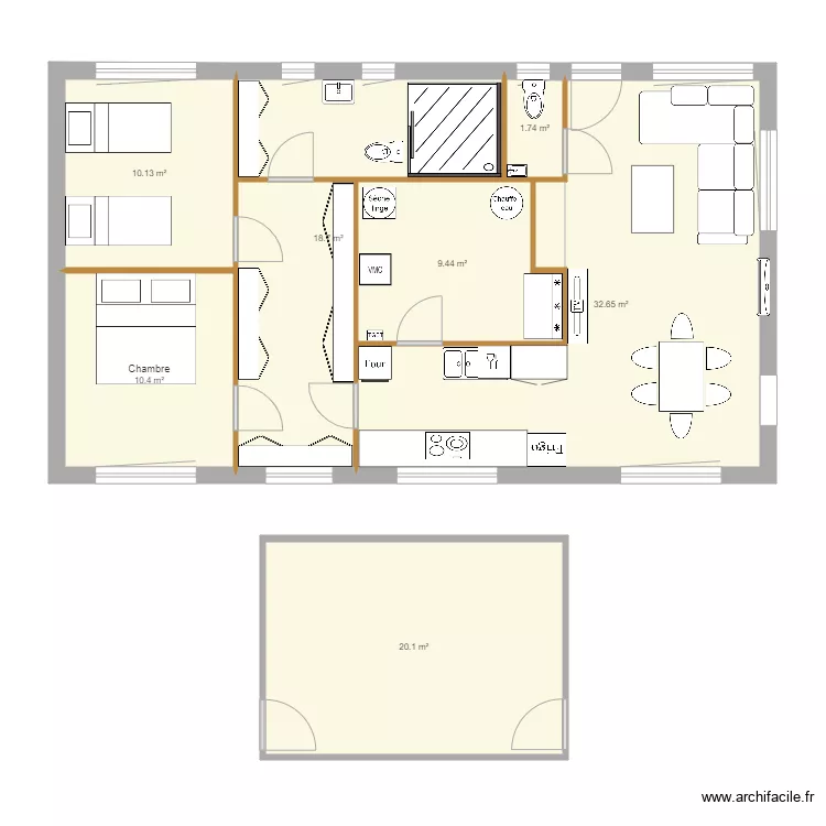 MAISON BOIS ETAGE. Plan de 7  et 103 m²