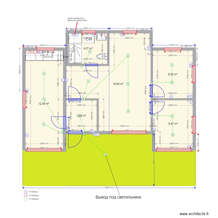 60 EE. Plan de 8 pièces et 75 m2