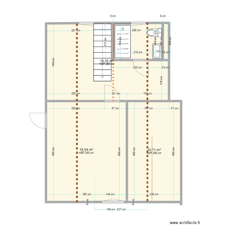 Bussière étage 1. Plan de 3 pièces et 45 m2