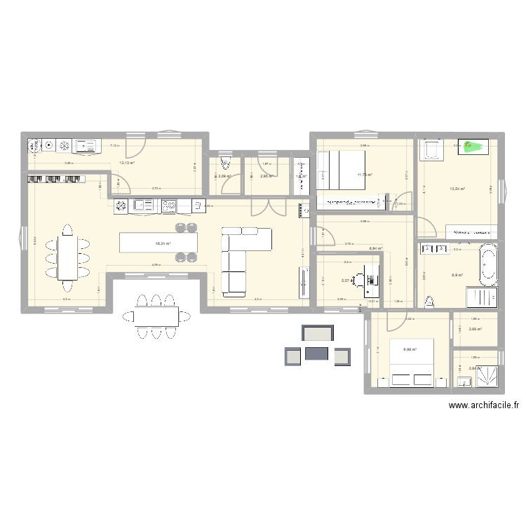 Idee3. Plan de 13 pièces et 132 m2