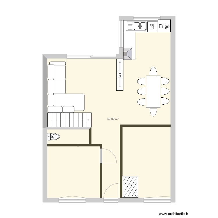 Version 1 Maison Grignols. Plan de 1 pièce et 58 m2