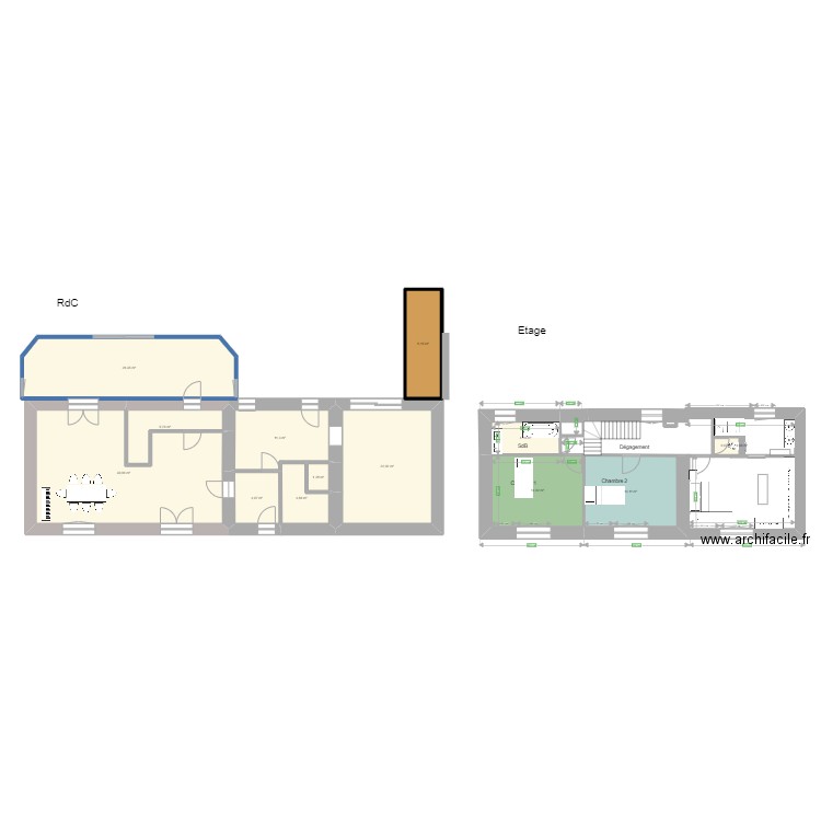 Maison RDC. Plan de 14 pièces et 158 m2