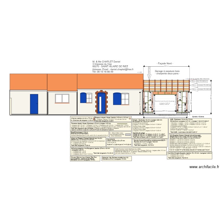 Façade Nord avec 5 pannes. Plan de 2 pièces et 25 m2