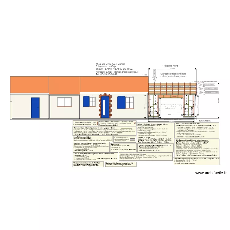 Fa&ccedil;ade Nord avec 5 pannes. Plan de 