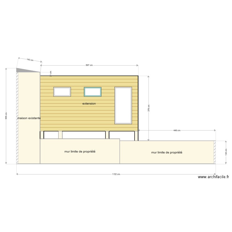 façade ouest extension. Plan de 0 pièce et 0 m2