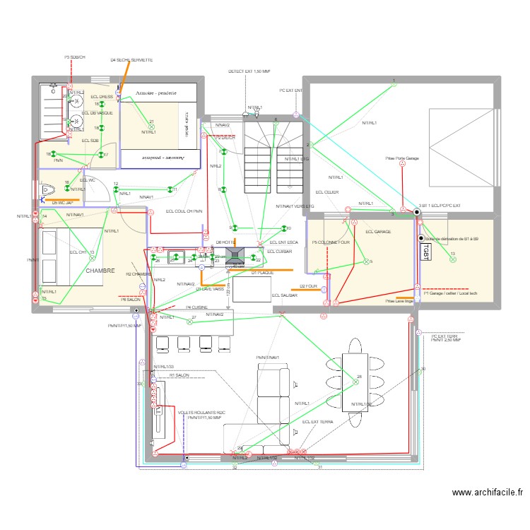 MENETRU PLAN ELEC GENERAL LIGNE  RDC FINAL. Plan de 0 pièce et 0 m2