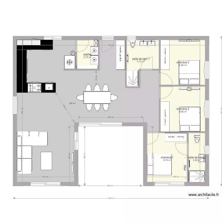 maison  en u. Plan de 