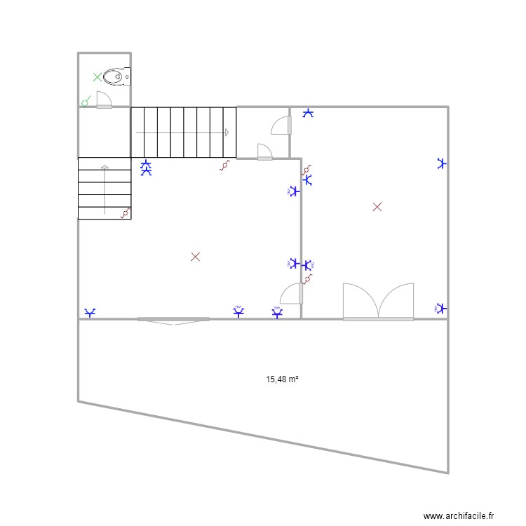 salon et salle a mangé. Plan de 1 pièce et 15 m2