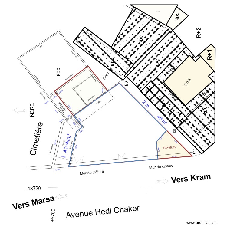 Cadastre el Heni. Plan de 13 pièces et 759 m2