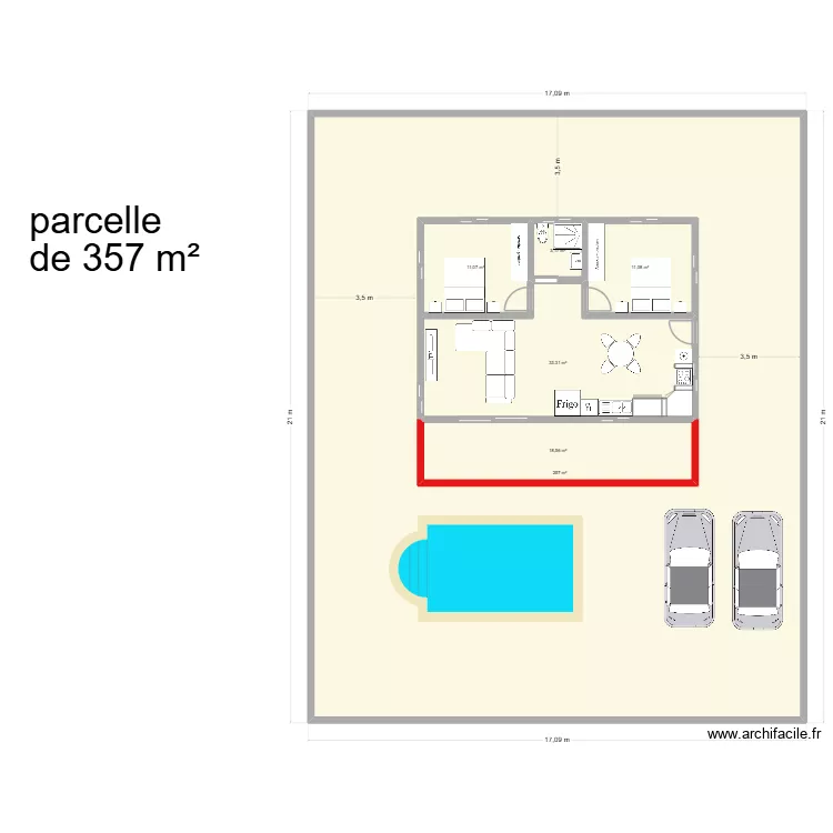 maison de 60 m&sup2; + terr 18m&sup2;. Plan de 