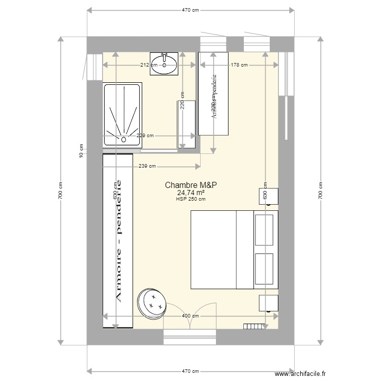 Chambre P/M base . Plan de 1 pièce et 25 m2