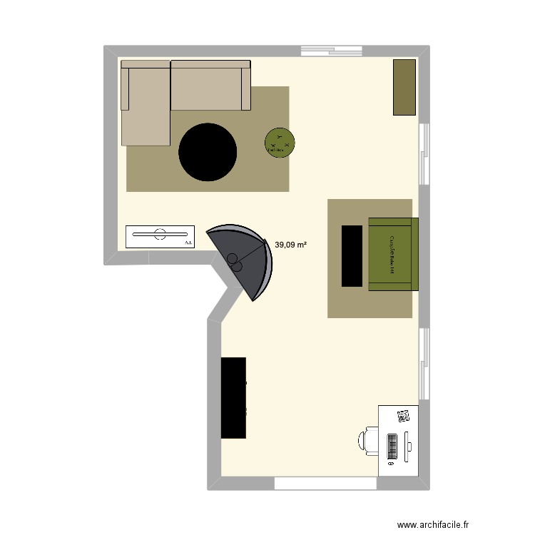 Kahlout Séjour. Plan de 1 pièce et 39 m2