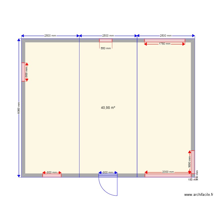 45 8 sv. Plan de 1 pièce et 41 m2