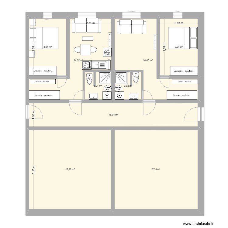plan 11. Plan de 9 pièces et 125 m2