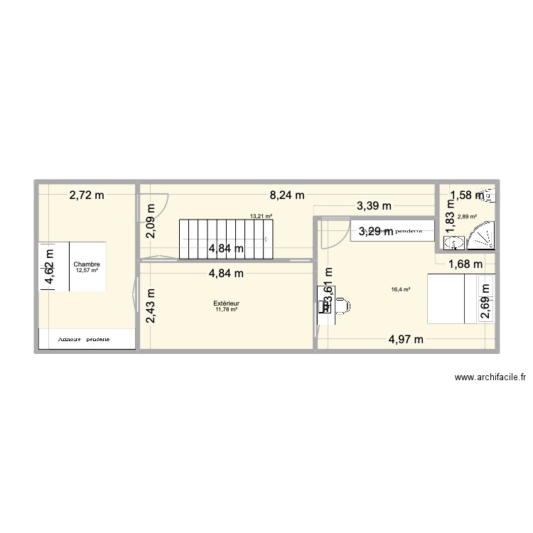 Libourne-etage. Plan de 5 pièces et 57 m2