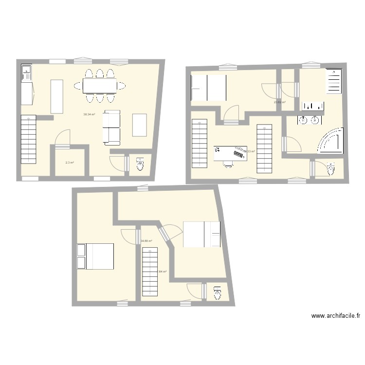 maison rdc premier et deuxieme etage. Plan de 0 pièce et 0 m2