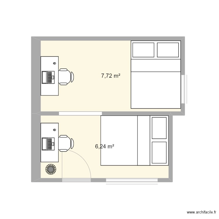 chambre mag. Plan de 2 pièces et 14 m2