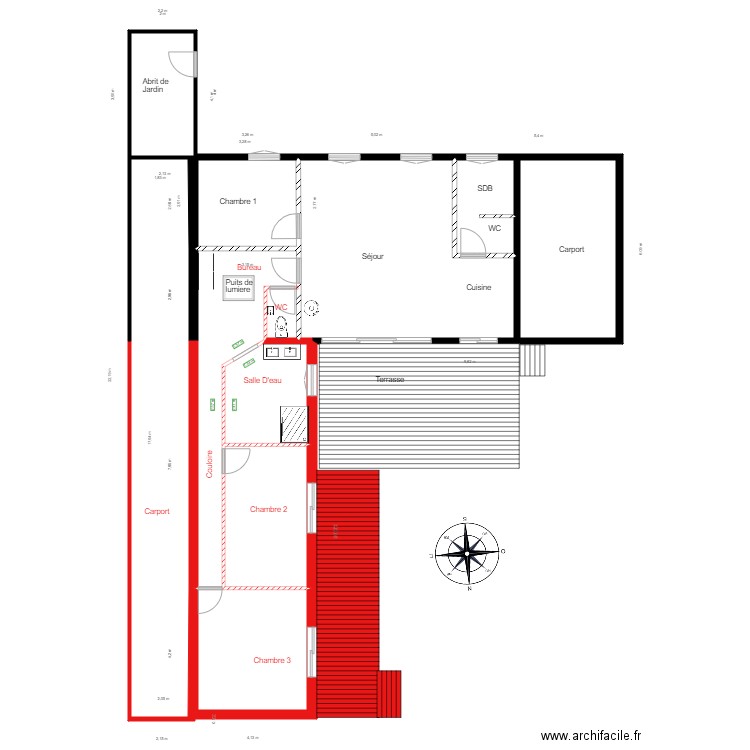 Lidy existant et Projet4. Plan de 7 pièces et 104 m2