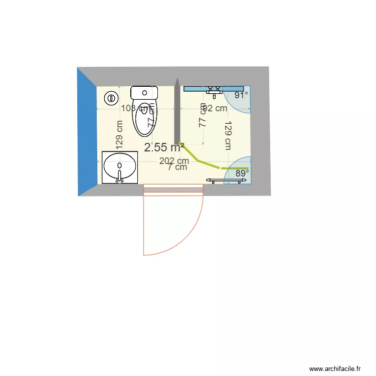 WC et douche. Plan de 