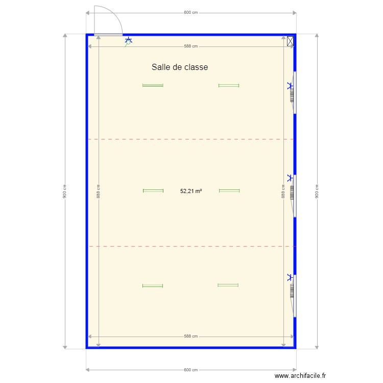 Exemple classe. Plan de 1 pièce et 52 m2