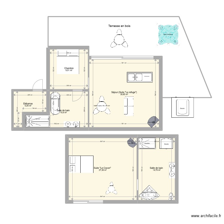 Suite ''Cocon''. Plan de 6 pièces et 99 m2