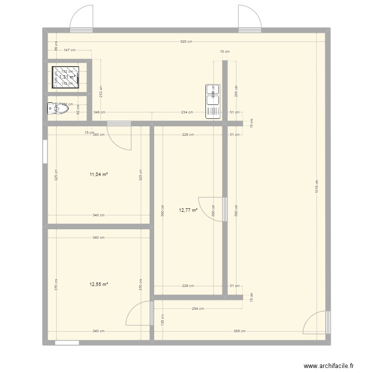 Plan Vestiaire Réfectoire. Plan de 5 pièces et 89 m2