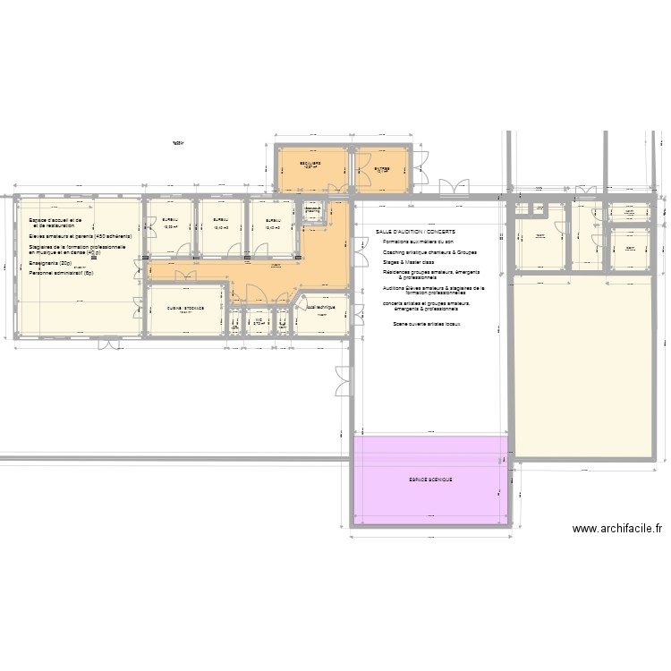 RC et SALLE AUDITION IMPULSE maj 21-06-22 (danse). Plan de 15 pièces et 261 m2