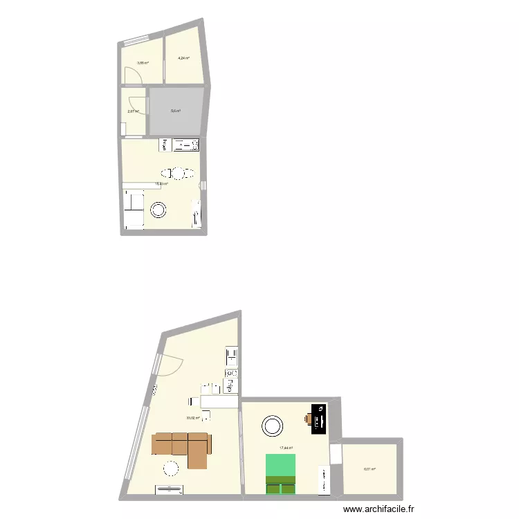 Studio 2&egrave;me &eacute;tage. Plan de 