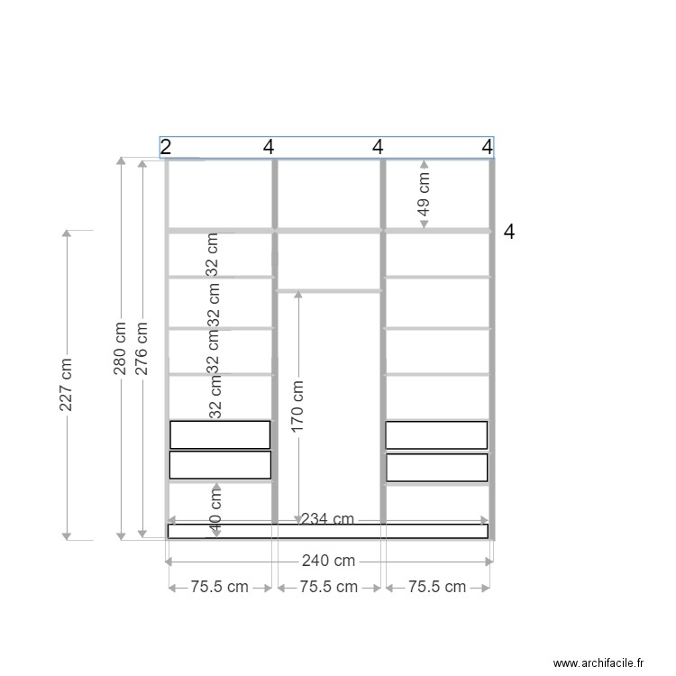 placards mezieres chbre 2 v2. Plan de 0 pièce et 0 m2