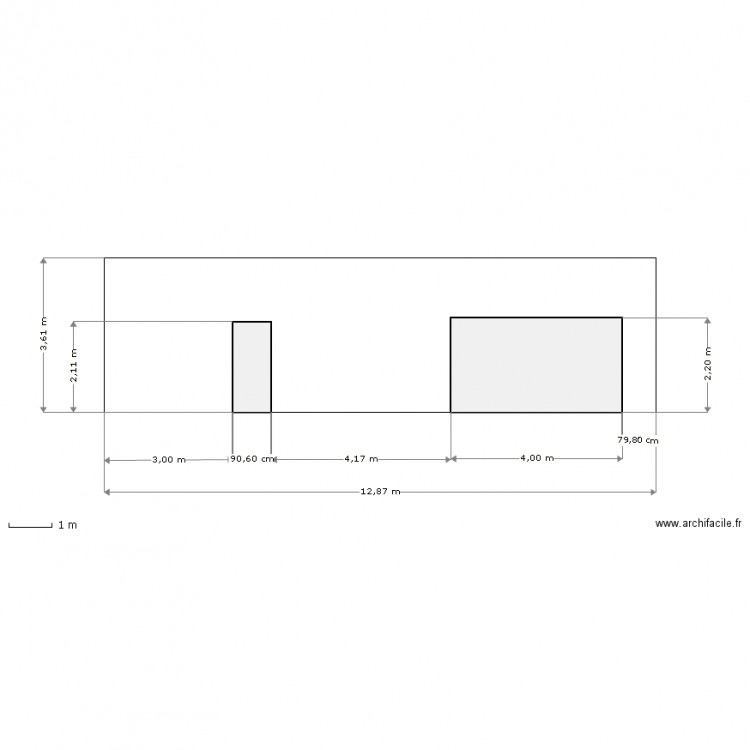 Façade sud - Etat actuel - Echelle 1/100e. Plan de 0 pièce et 0 m2