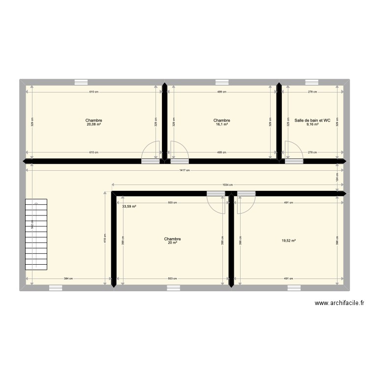 Plan combles Maison Bosjean projet 1. Plan de 6 pièces et 118 m2
