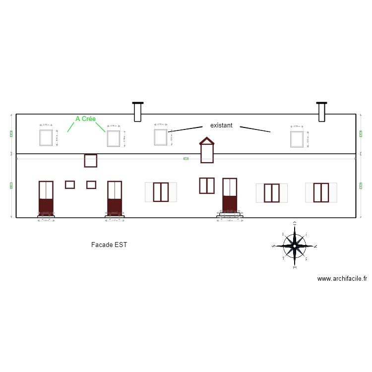 KB facade est2. Plan de 7 pièces et 52 m2