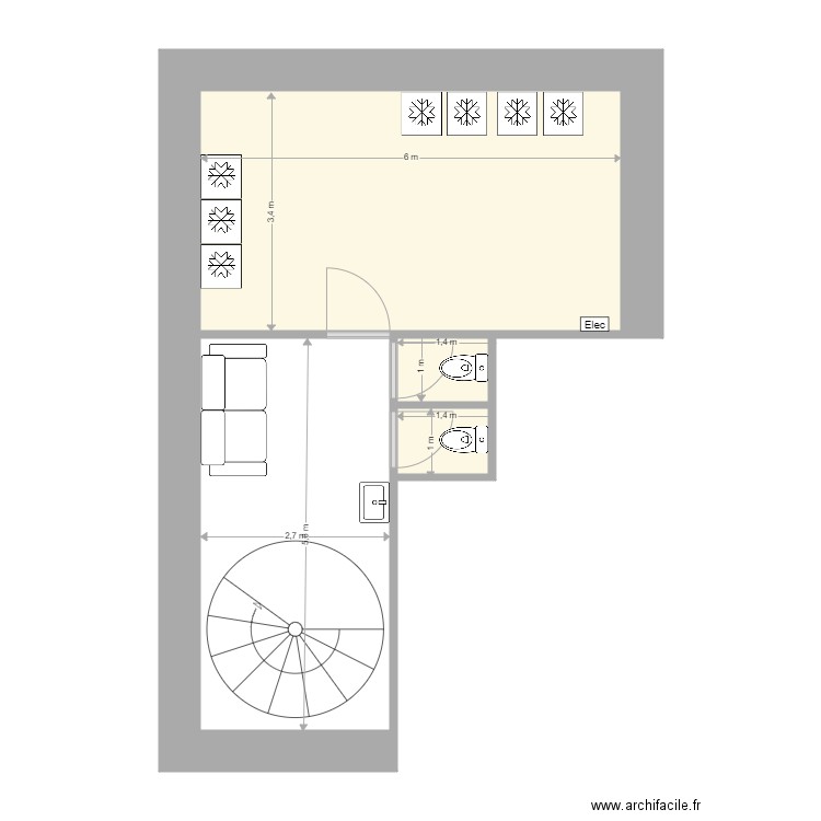 plan croq and more SSol. Plan de 3 pièces et 23 m2