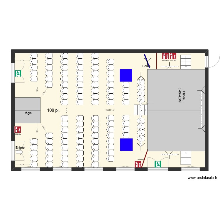 Plan salle de jeu théâtre 2023. Plan de 1 pièce et 134 m2