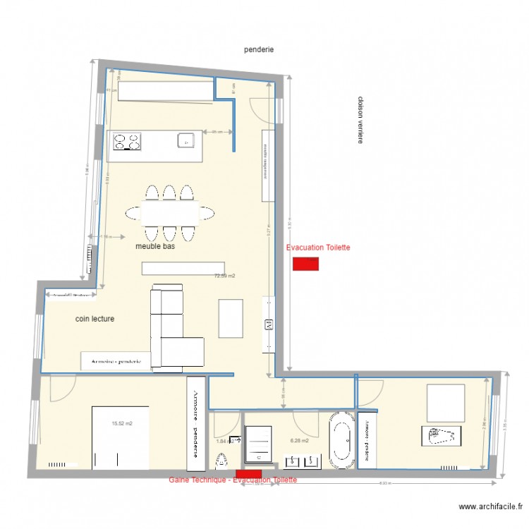 T2 couloir entrée cuisine ouverte  v01. Plan de 0 pièce et 0 m2