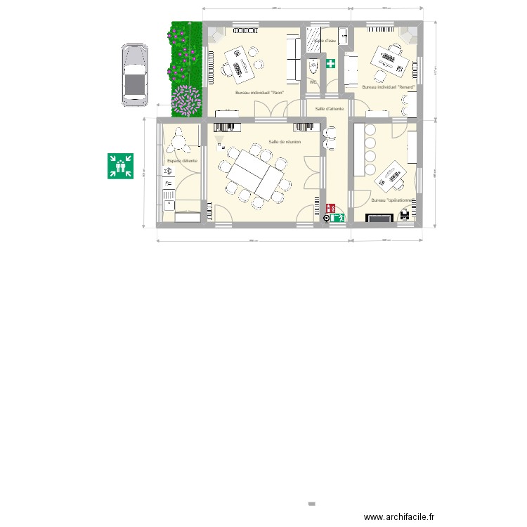 Bureaux AK. Plan de 8 pièces et 88 m2