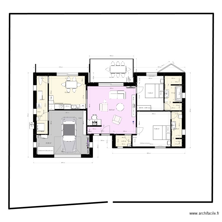 Dernier projet sans meuble. Plan de 9 pièces et 122 m2