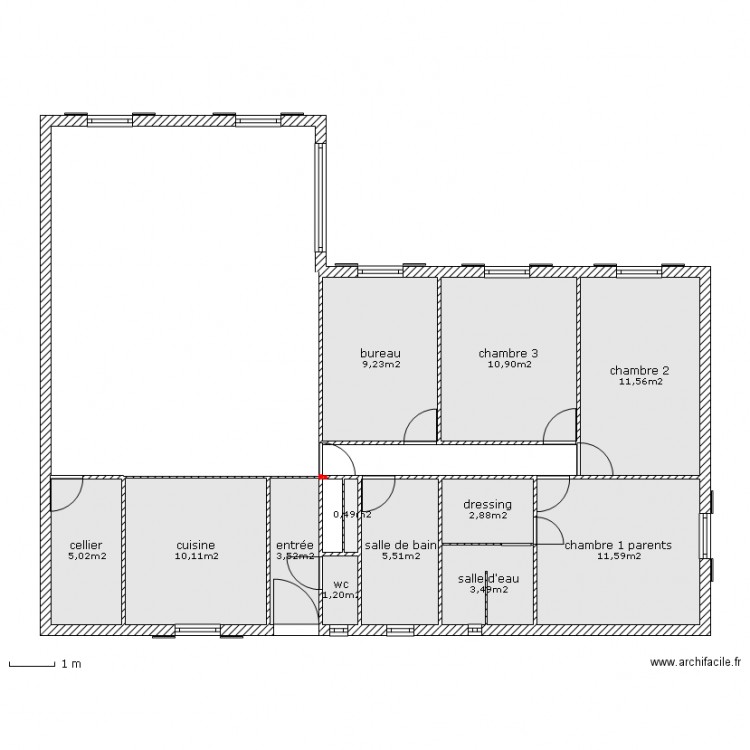 plan maison plain pied en l 120m2