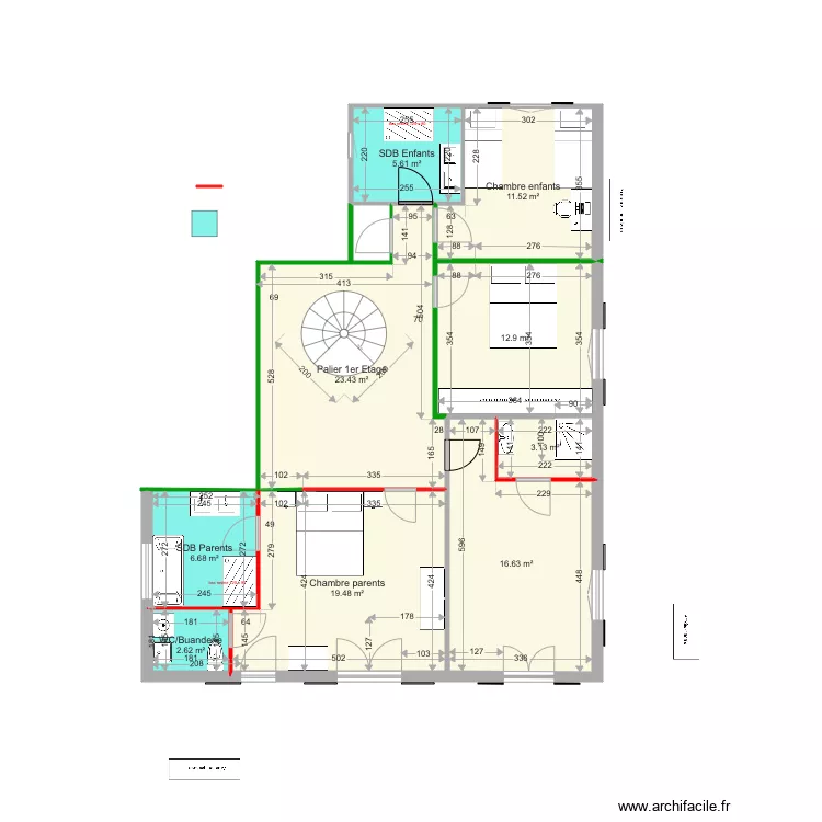 Chambre lit centrale V12TEST. Plan de 